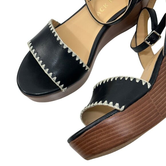 Jack Rogers Women Black Ankle Strap Platform Wedge Sandals SZ 8.5 Flagler Stitch - Picture 16 of 16